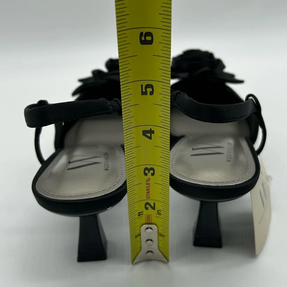 Worthington Rosie Black Slingback Heels with Rosette Size 7M Vegan New With Tag - Picture 8 of 9